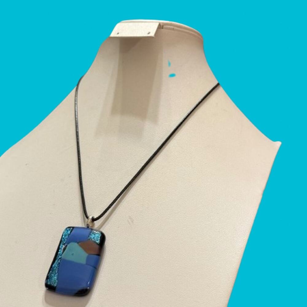 Sparkly Blue Artisan Fused Glass Pendant - Picture 8 of 9